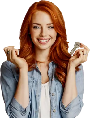 Mulher feliz com a chave da sua nova casa na mão